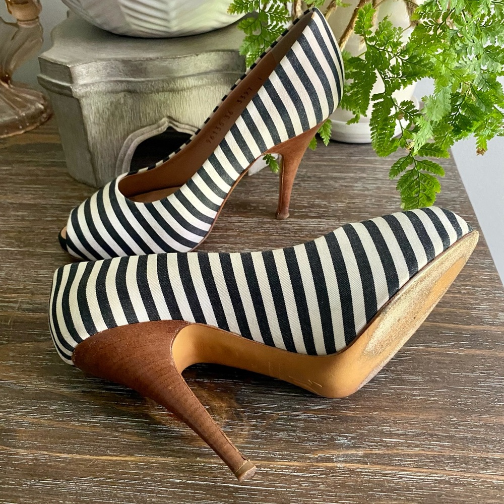 Giuseppe Zanetti Designer‎ Peep Toe Stripe Platform Pumps Heels Striped 36 US 6